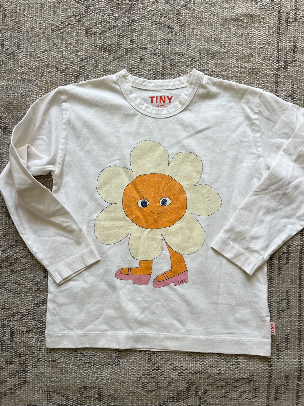 TINY Kids' White Long Sleeve Tee with Flower Character